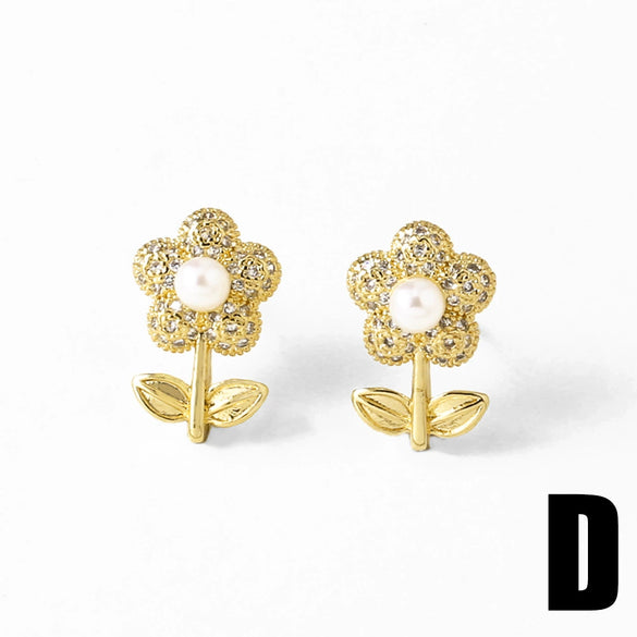 Wholesale Jewelry Copper Plated 18K Gold Butterfly Mushroom Flower Geometric Style Earrings