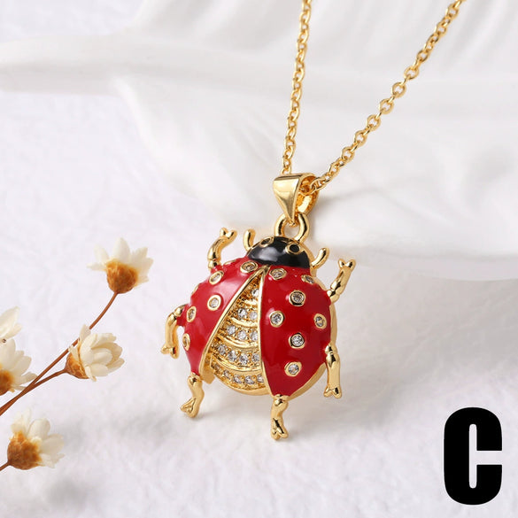 Wholesale Jewelry Copper Plated 18K Gold Butterfly Pendant Necklace Animal Style O Word Chain