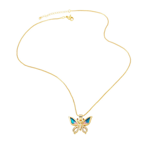 Wholesale Jewelry Copper Plated 18K Gold Butterfly Pendant Necklace With Geometric Pattern And Box Chain