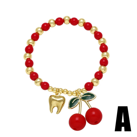 Wholesale Jewelry Copper Plated 18K Gold Fruit Beaded Bracelet For Women
