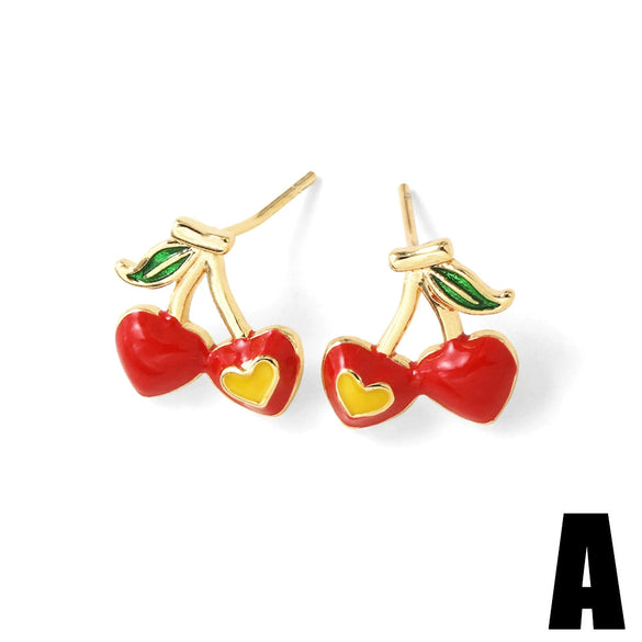Wholesale Jewelry Copper Plated 18K Gold Fruit Cherry Star Earrings Electroplating