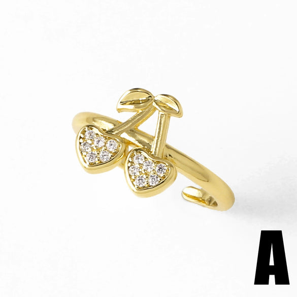 Wholesale Jewelry Copper Plated 18K Gold Fruit Strawberry Cherry Ring