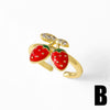 Wholesale Jewelry Copper Plated 18K Gold Fruit Strawberry Cherry Ring