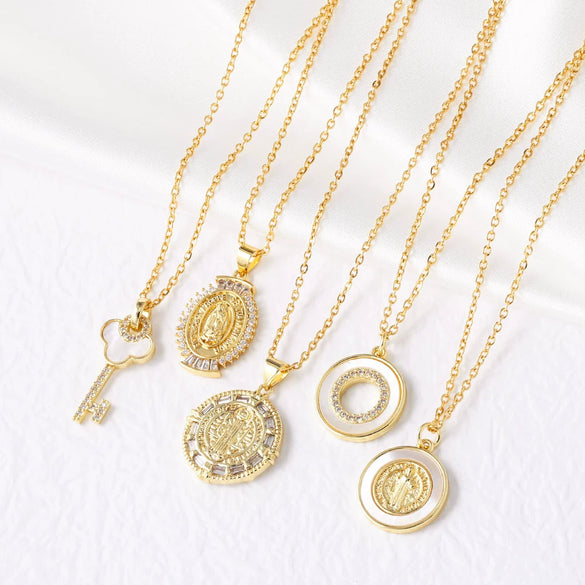 Wholesale Jewelry Copper Plated 18K Gold Geometric Key Pendant Necklace For Women