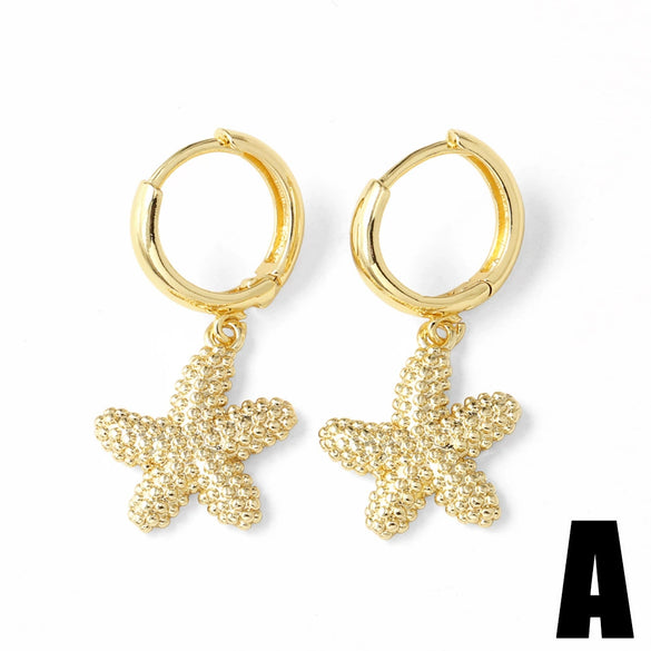 Wholesale Jewelry Copper Plated 18K Gold Geometric Starfish Sun Pendant Earrings For Women