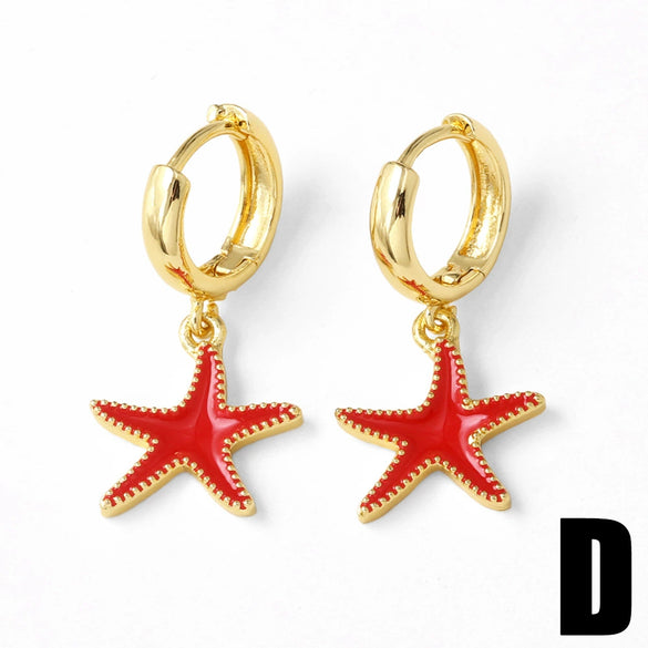 Wholesale Jewelry Copper Plated 18K Gold Geometric Starfish Sun Pendant Earrings For Women