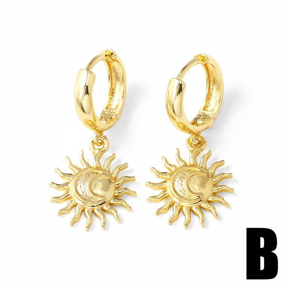 Wholesale Jewelry Copper Plated 18K Gold Geometric Starfish Sun Pendant Earrings For Women