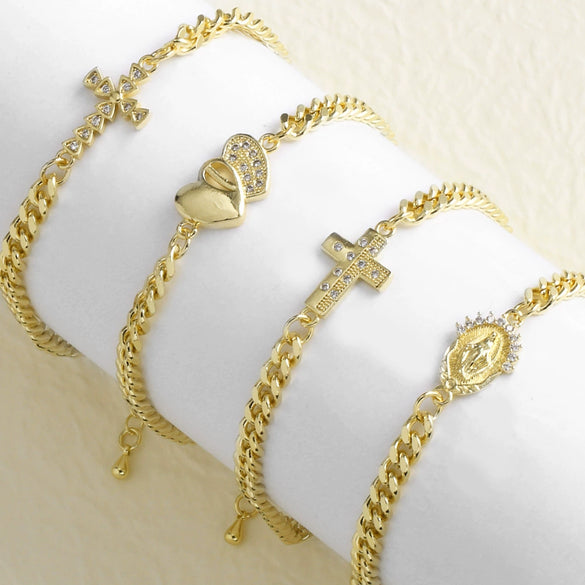 Wholesale Jewelry Copper Plated 18K Gold Inlaid Zircon Cross Geometric Pendant Bracelet Unisex