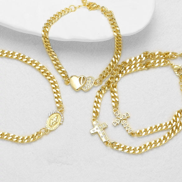 Wholesale Jewelry Copper Plated 18K Gold Inlaid Zircon Cross Geometric Pendant Bracelet Unisex