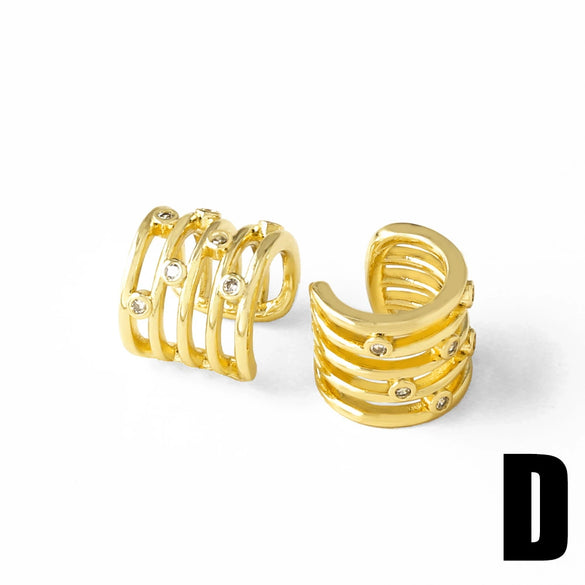 Wholesale Jewelry Copper Plated 18K Gold Inlaid Zircon Geometric Nonpierced Ear Bone Clip Earrings