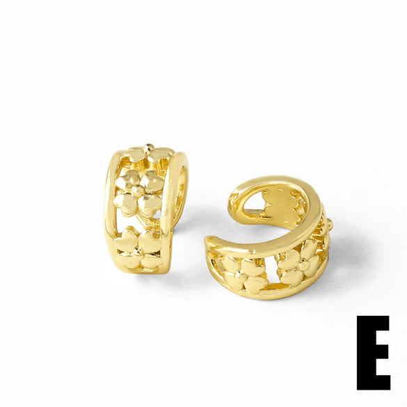 Wholesale Jewelry Copper Plated 18K Gold Inlaid Zircon Geometric Nonpierced Ear Bone Clip Earrings