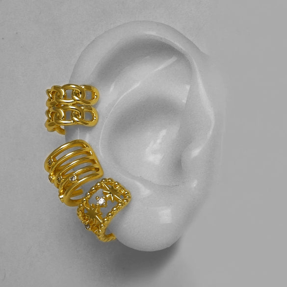 Wholesale Jewelry Copper Plated 18K Gold Inlaid Zircon Geometric Nonpierced Ear Bone Clip Earrings