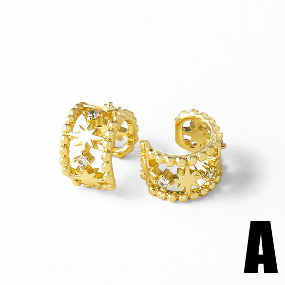 Wholesale Jewelry Copper Plated 18K Gold Inlaid Zircon Geometric Nonpierced Ear Bone Clip Earrings