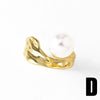 Wholesale Jewelry Copper Plated 18K Gold Inlaid Zircon Pearl Geometric Asymmetrical Open Ring For Women
