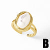 Wholesale Jewelry Copper Plated 18K Gold Inlaid Zircon Pearl Geometric Asymmetrical Open Ring For Women