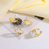 Wholesale Jewelry Copper Plated 18K Gold Inlaid Zircon Pearl Geometric Asymmetrical Open Ring For Women