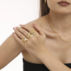 Wholesale Jewelry Copper Plated 18K Gold Light Luxury Geometric Butterfly Flower Zircon Open Ring Set Accessories