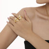 Wholesale Jewelry Copper Plated 18K Gold Light Luxury Geometric Butterfly Flower Zircon Open Ring Set Accessories