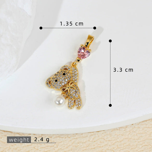 Wholesale Jewelry Copper Plated Real Gold Animal Love Bear Pendant Necklace And Earrings Accessories For Women
