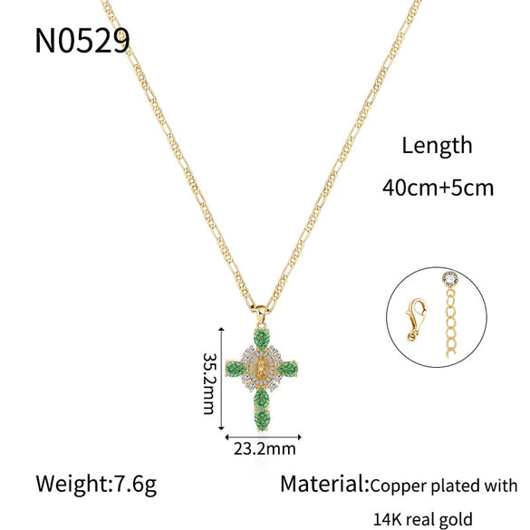 Wholesale Jewelry Copper Plated Real Gold Figaro Pendant Cross Necklace Retro Palace Style