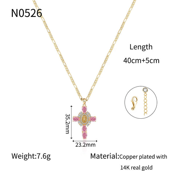 Wholesale Jewelry Copper Plated Real Gold Figaro Pendant Cross Necklace Retro Palace Style