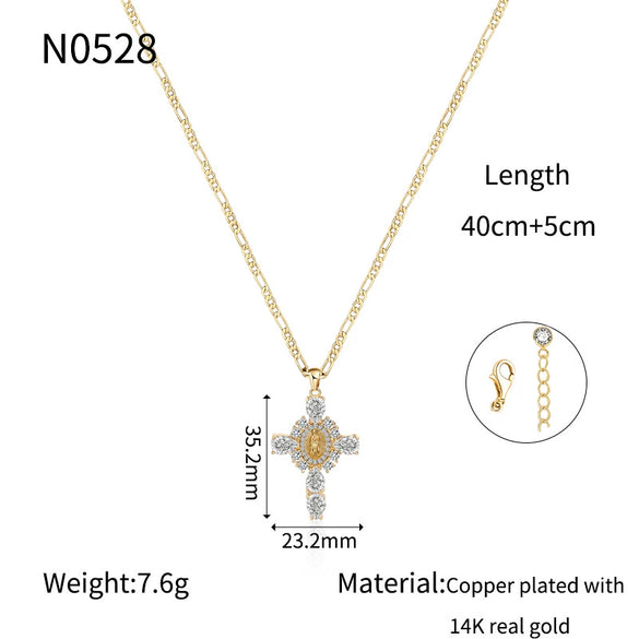 Wholesale Jewelry Copper Plated Real Gold Figaro Pendant Cross Necklace Retro Palace Style