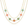 Wholesale Jewelry Copper Plated Real Gold Flower Pattern Electroplating Women's Stacked Threelayer Necklace
