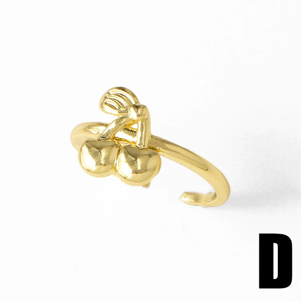 Wholesale Jewelry Copper Plated Real Gold Fruit Cherry Adjustable Ring Geometric Style