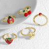 Wholesale Jewelry Copper Plated Real Gold Fruit Cherry Adjustable Ring Geometric Style