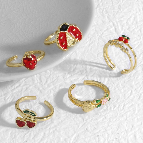 Wholesale Jewelry Copper Plated Real Gold Fruit Style Open Ring