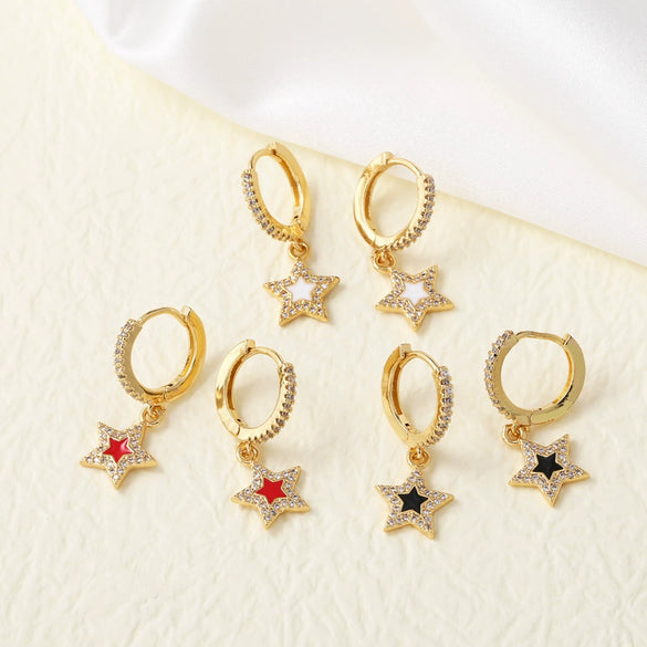Wholesale Jewelry Copper Plated Real Gold Geometric Fivepointed Star Pendant Earrings For Women