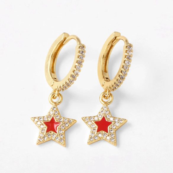 Wholesale Jewelry Copper Plated Real Gold Geometric Fivepointed Star Pendant Earrings For Women