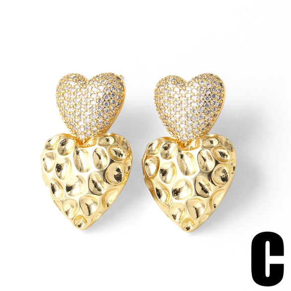 Wholesale Jewelry Copper Plated Real Gold Geometric Heartshaped Flower Earrings