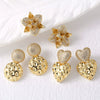 Wholesale Jewelry Copper Plated Real Gold Geometric Heartshaped Flower Earrings