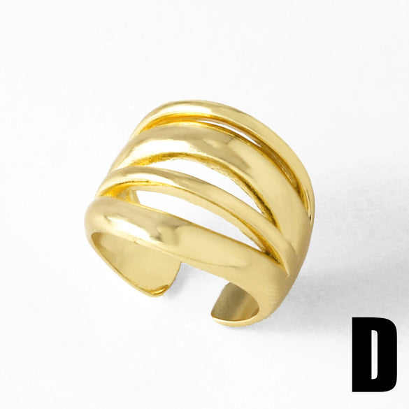 Wholesale Jewelry Copper Plated Real Gold Inlaid Zircon Geometric Doublelayer Open Ring