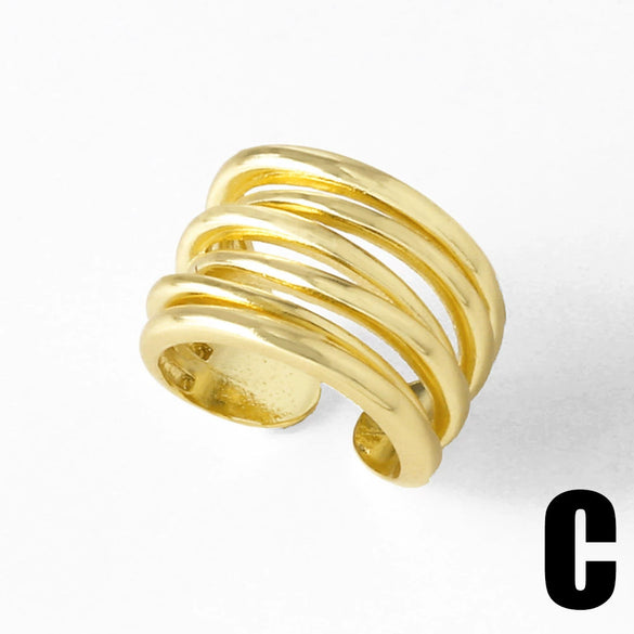Wholesale Jewelry Copper Plated Real Gold Inlaid Zircon Geometric Doublelayer Open Ring