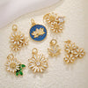 Wholesale Jewelry Copper Plated Real Gold Inlaid Zircon Oil Drop Flower Style Pendant Necklace