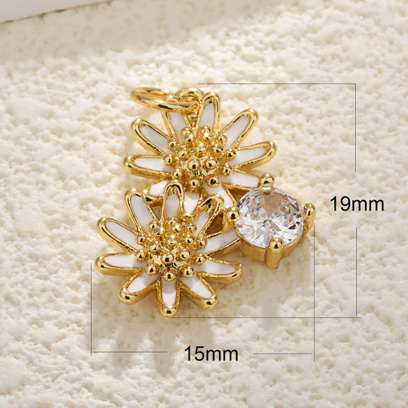Wholesale Jewelry Copper Plated Real Gold Inlaid Zircon Oil Drop Flower Style Pendant Necklace