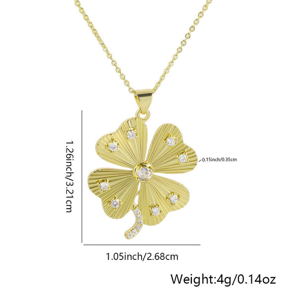 Wholesale Jewelry Copper Plated Real Gold Micro Zircon Fourleaf Clover Cross Pendant Minimalist Geometric Style Accessories