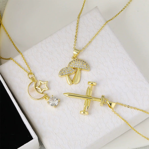 Wholesale Jewelry Copper Plated Real Gold Micro Zircon Fourleaf Clover Cross Pendant Minimalist Geometric Style Accessories