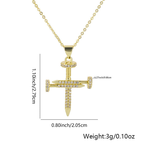 Wholesale Jewelry Copper Plated Real Gold Micro Zircon Fourleaf Clover Cross Pendant Minimalist Geometric Style Accessories