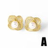 Wholesale Jewelry Copper Plated Real Gold Pearl Flower Inlaid Zircon Earrings