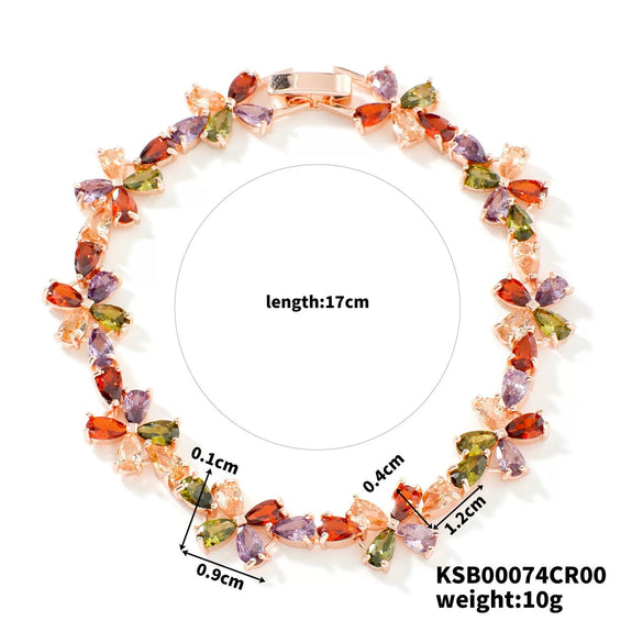 Wholesale Jewelry Copper Plated Rose Gold Colorful Zircon Flower Bracelet For Women
