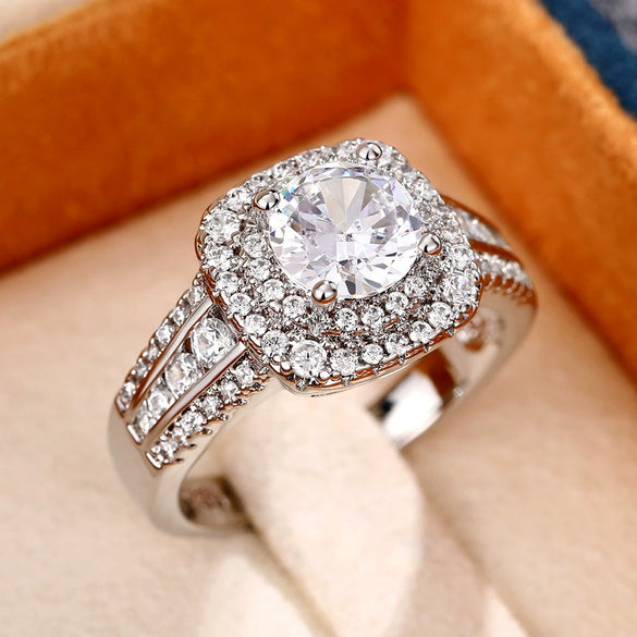 Wholesale Jewelry Copper Plated White Golden Light Luxury Geometric Zircon Ring For Women
