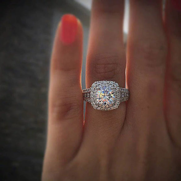 Wholesale Jewelry Copper Plated White Golden Light Luxury Geometric Zircon Ring For Women