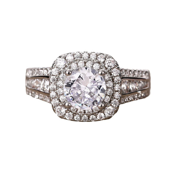 Wholesale Jewelry Copper Plated White Golden Light Luxury Geometric Zircon Ring For Women
