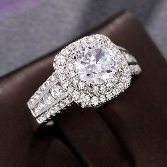 Wholesale Jewelry Copper Plated White Golden Light Luxury Geometric Zircon Ring For Women