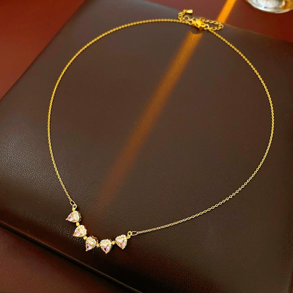 Wholesale Jewelry Copper Real Gold Electroplated Zircon Flower Geometric Pendant Necklace Light Luxury Elegant Clavicle Chain