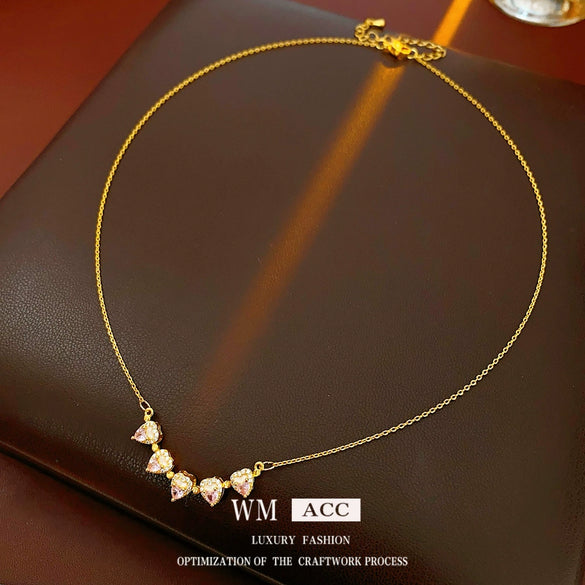 Wholesale Jewelry Copper Real Gold Electroplated Zircon Flower Geometric Pendant Necklace Light Luxury Elegant Clavicle Chain