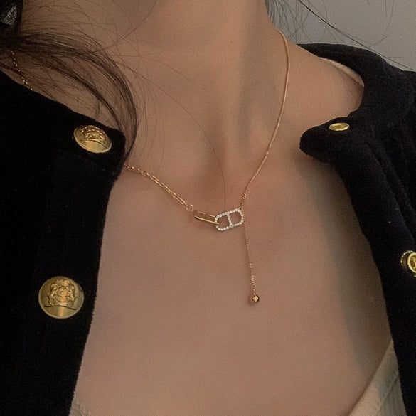 Wholesale Jewelry Copper Real Gold Electroplated Zircon Pig Nose Clavicle Chain With Letters Numbers Text For Women